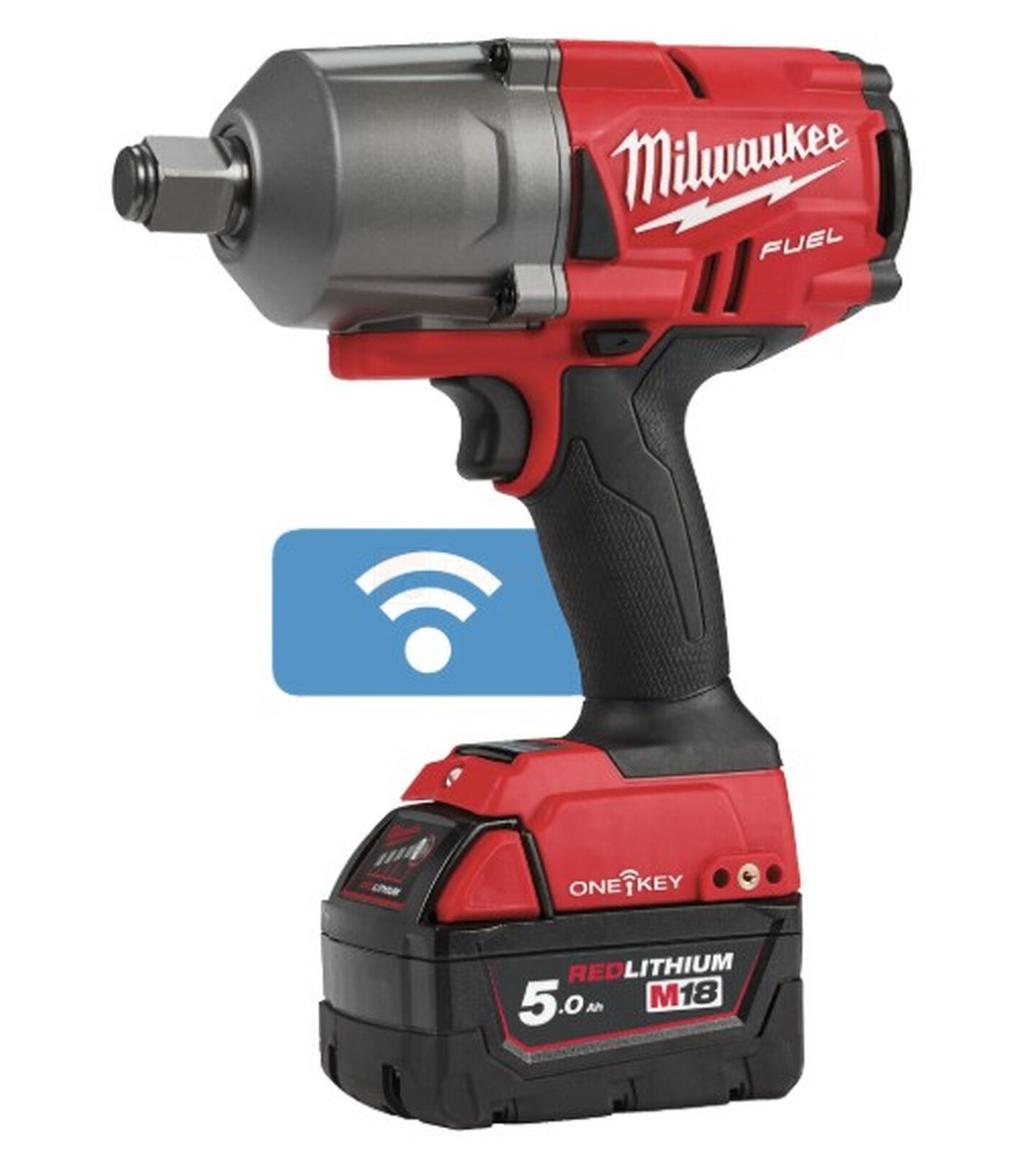 Pildil on Milwaukee POWERPACK M18 FPP3AK-523B, mis sisaldab punast ja musta juhtmeta löökmutrivõtit koos One-Key...